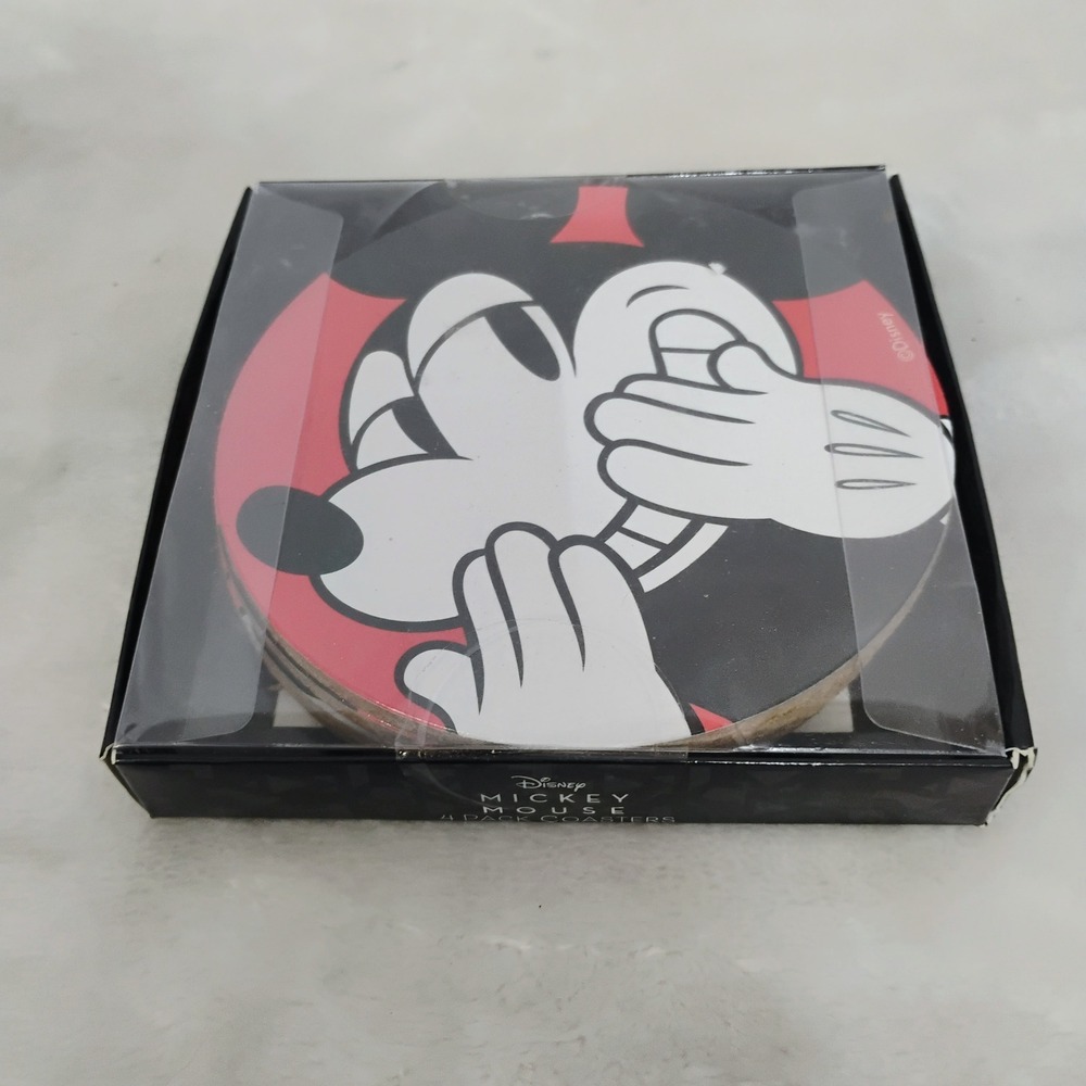 Disney Mickey Mouse Minnie Mouse 4 Pack Coasters Red Black White Round 4 Inch A